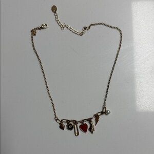 Gold Charm Necklace with Red Heart